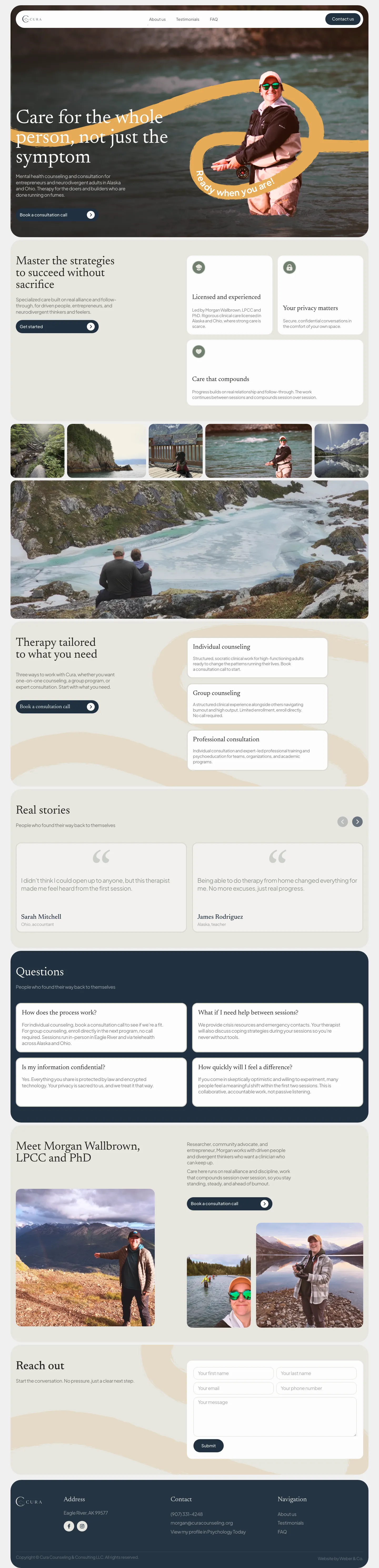 Cura Counseling website screenshot
